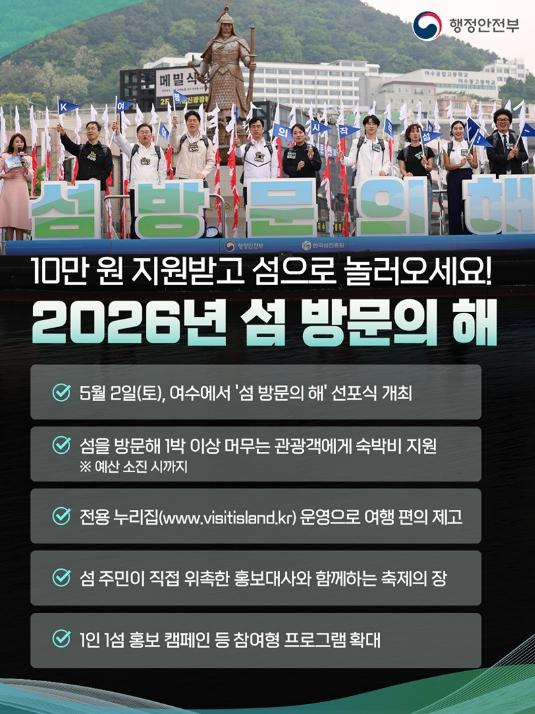 행정안전부,10만 원 지원받고 섬으로 놀러오세요!