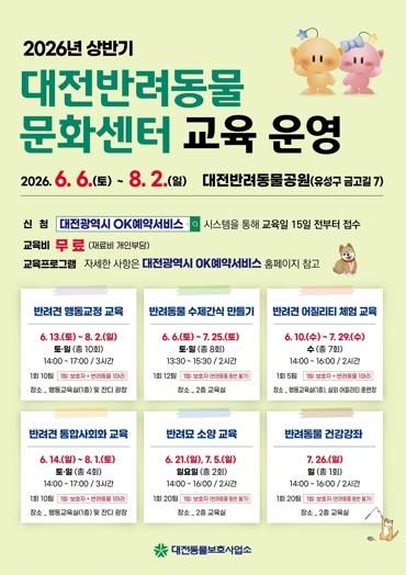 대전시, 2026 상반기 반려동물 교육프로그램 운영 기사 이미지