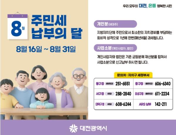 대전시, 8월은 주민세 납부의 달